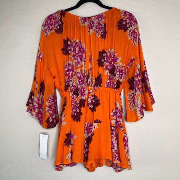 Goodnight Macaroon NWT Orange Floral Boho Romper Small - Picture 10 of 11